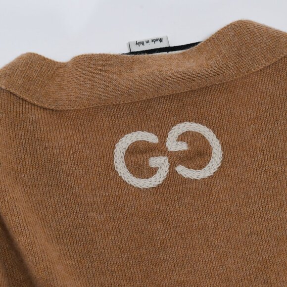 Gucci V-Neck Cardigan Embroidered GG Brown - Picture 4 of 12